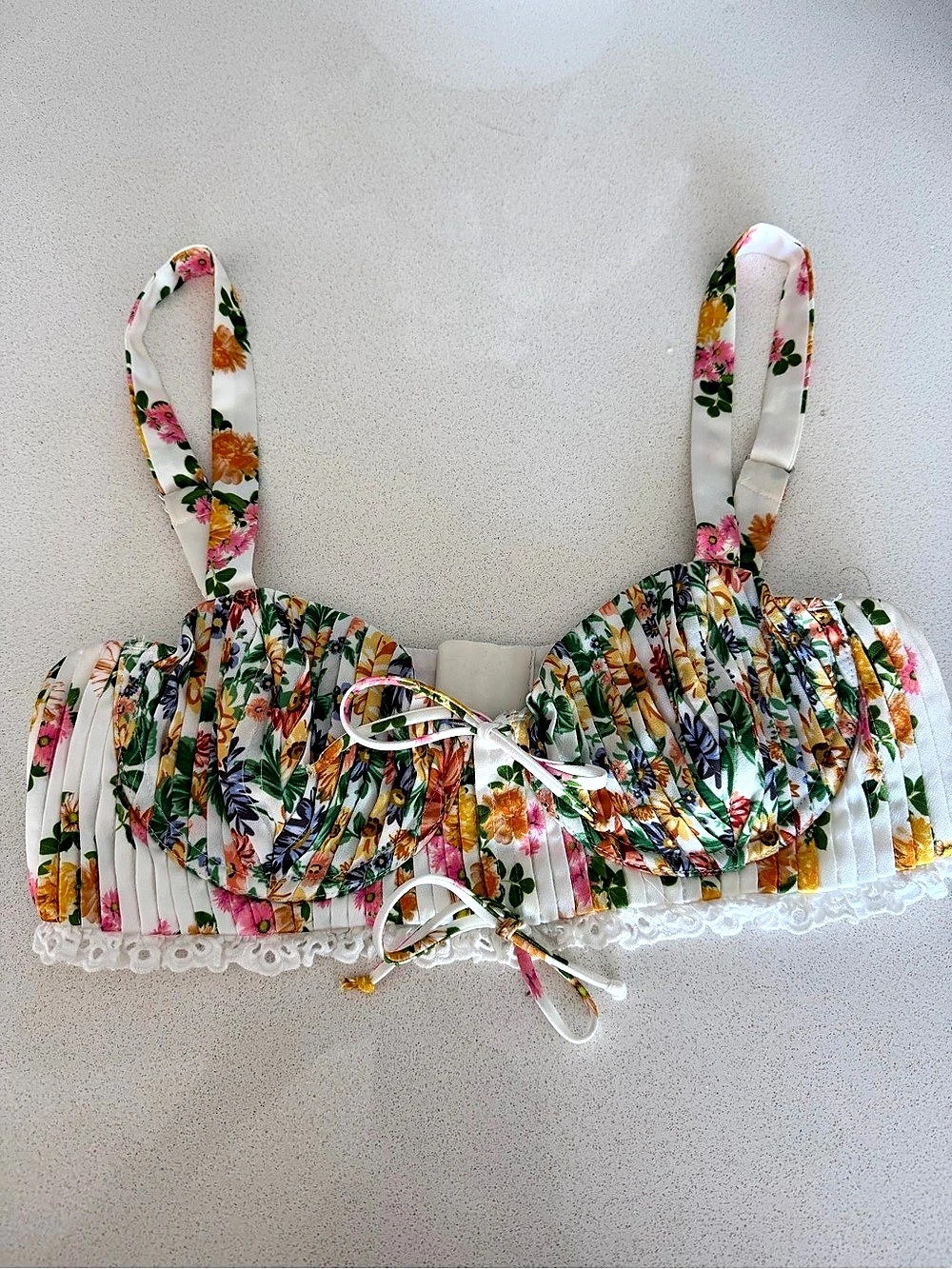For Love & Lemons Rosalyn Crop Top Floral Lace Bra White & Multicolor Medium